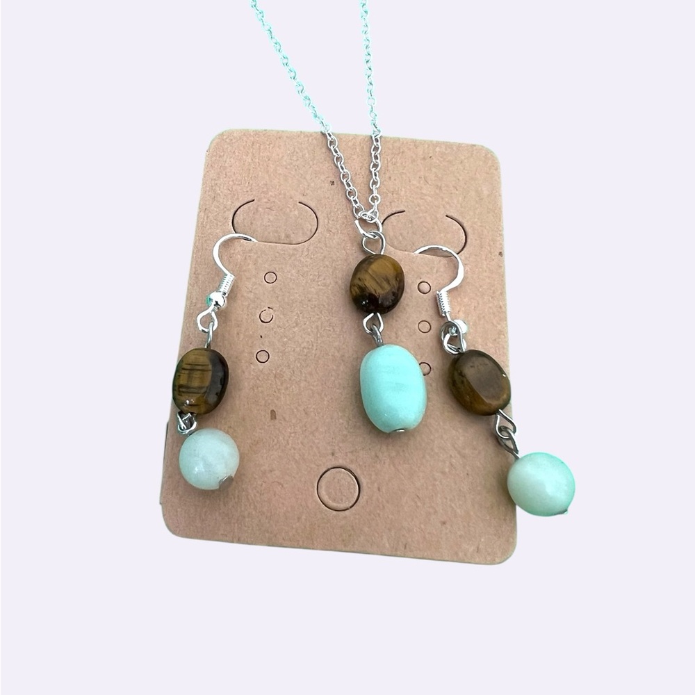 Green Jade Silver and tigers eye Jewelry Set